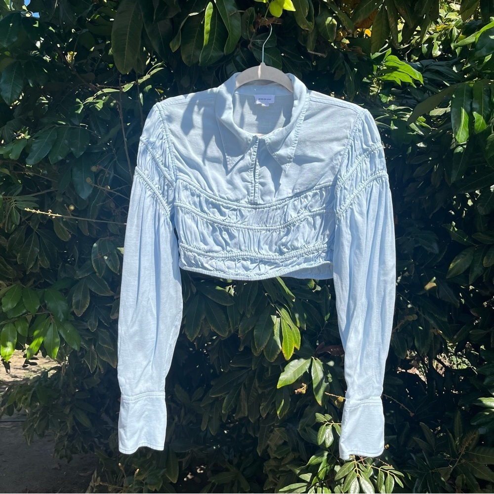 Song of Style Pale Blue Cropped Long-Sleeve Blouse